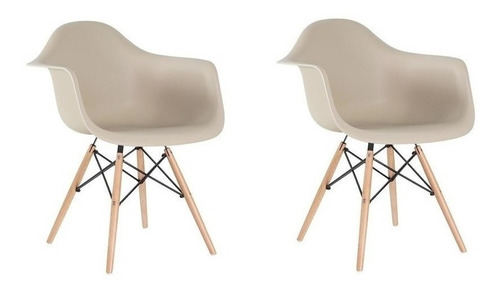 Jogo 2 Cadeiras Charles Eames Wood Design Eiffel C/ Braço