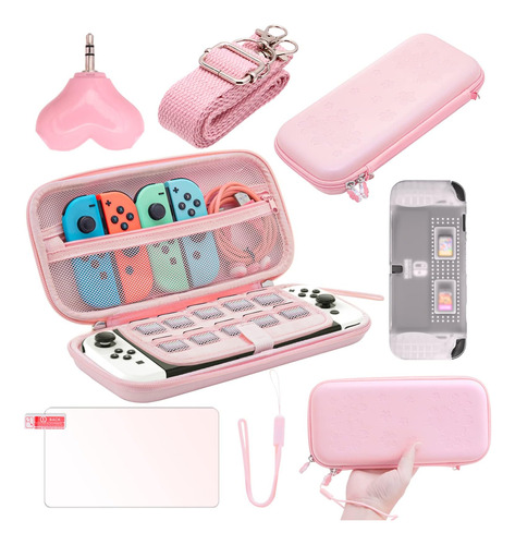 Estuche De Viaje Switch Oled Rosa, Estuche Switch Oled Rosa 