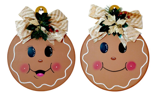 Adorno De Navidad Pared Pareja Galletas De Jengibre Mdf 40cm