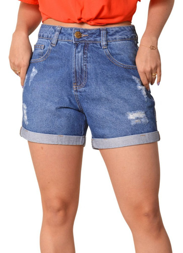 Short Jeans Feminino Mom Cintura Alta Dobrado