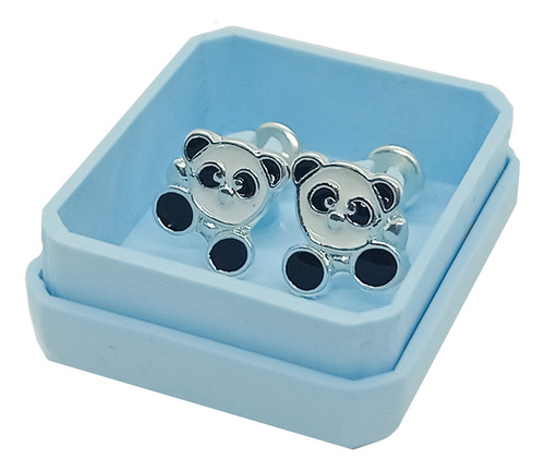 Aritos Abridores / Aros De Plata 925 Oso Panda Esmaltado