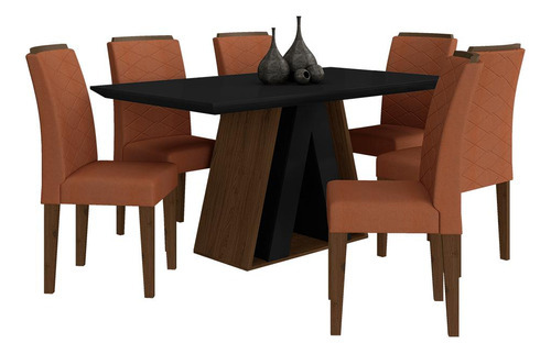 Mesa De Jantar 1,60 6 Cadeiras Suiça Imbu/pret/terrac - M A Cor Imbuia/preto/suede Terracota