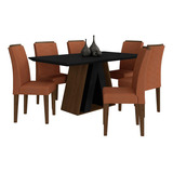 Mesa De Jantar 1,60 6 Cadeiras Suiça Imbu/pret/terrac - M A Cor Imbuia/preto/suede Terracota