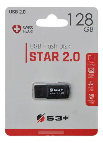 Pen Drive S3+ Star 2.0 Usb Flash Diks 128gb Preto