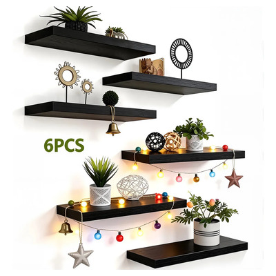 Furrific® Repisa flotante de madera rústica negros, pack de 6 estantes flotantes, Ideales para baño, sala, Dormitorio y cocina, estante Perfectos para almacenamiento y decoración | MercadoLibre