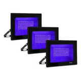 Kit 3 Refletores Holofote 200w Luz Negra Led Efeito Neon