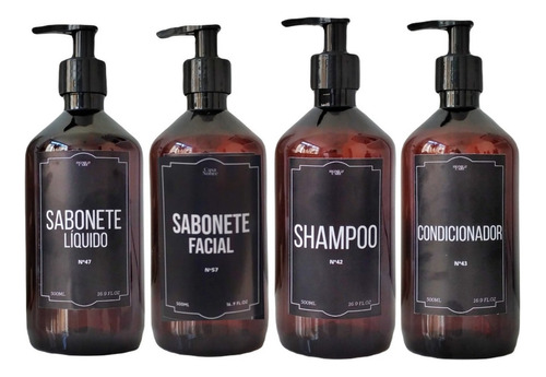 Kit 4frascos Pet Ambar Sabonete Liquido Facial Shampoo Cond 