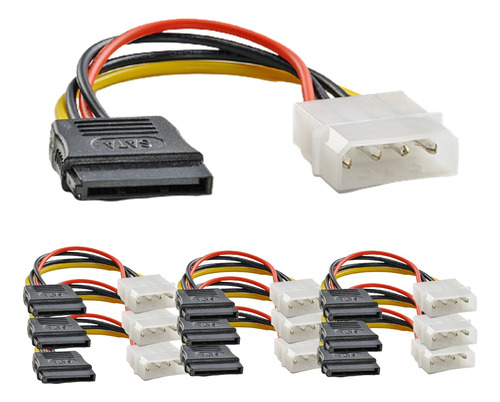 Cabo Sata Força Conexão Molex 4 Pinos 15cm Kit 10 Unidades