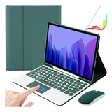 Funda C/teclado+mouse+lápiz P/ Galaxy Tab A7 10.4'' Verde