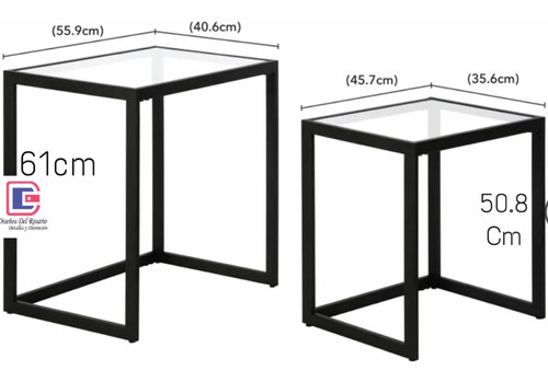 Par Mesas Auxiliares Herrería Y  Cristal Moderna Minimalista