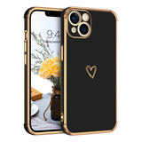 Funda Para iPhone 13 Luxury Cute Gold Heart Negro 