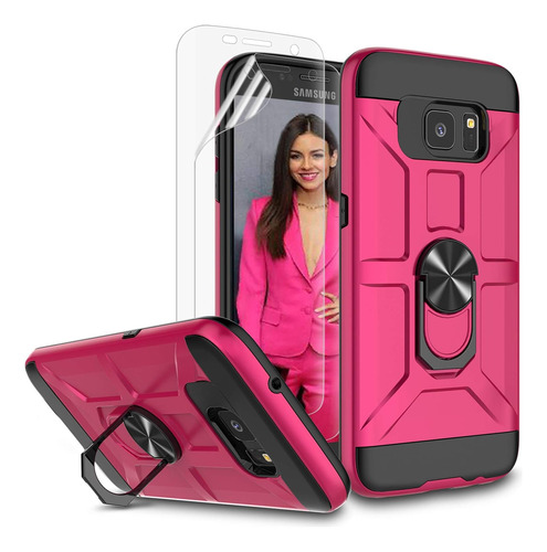 Funda Para Samsung Galaxy S7 Edge - Rosa/negra + Vidrio