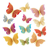 Set 12 Mariposas Glitter Doradas Decoracion