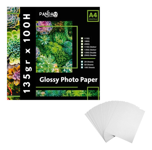 Papel Autoadhesivo Foto A4 Glossy Panda X100 Hojas 135gr