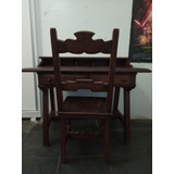 Escrivaninha Estilo Antigo Em Madeira Maciça Com Cadeira 