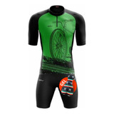 Roupa De Ciclismo Masculina Kit Camisa Bermuda Forro Em Gel