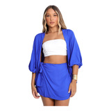 Conjunto Duna Feminino Kimono E Short Saia Verão Tendência  