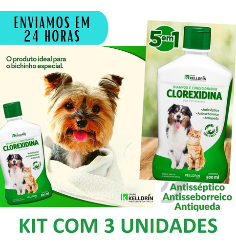 Clorexidina Shampoo Coceira Afecções Da Pele Alergia Kit 3un