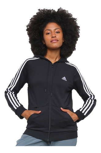 Jaqueta adidas 3 Listras Essentials Feminina - Preto