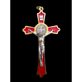 Cruz, Crucifijo San Benito Abad Italiano 12cm Filo Plateado 