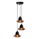 Colgante Industrial X 3 Luces Pantallas Cobre Y Negro