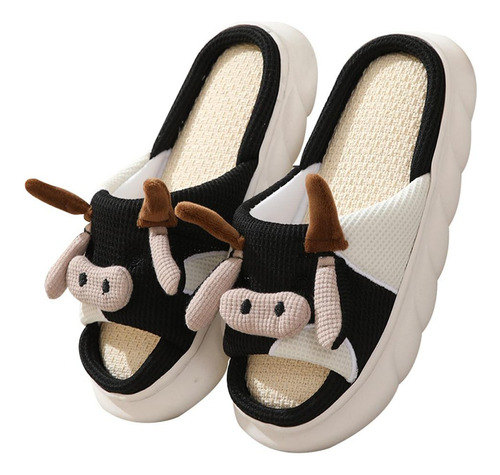 Pantuflas De Vaca De Lino Cómodas Suaves Para Mujer