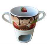 Caneca Fondue Com Vela Queijo Decorada Morango Porcelana