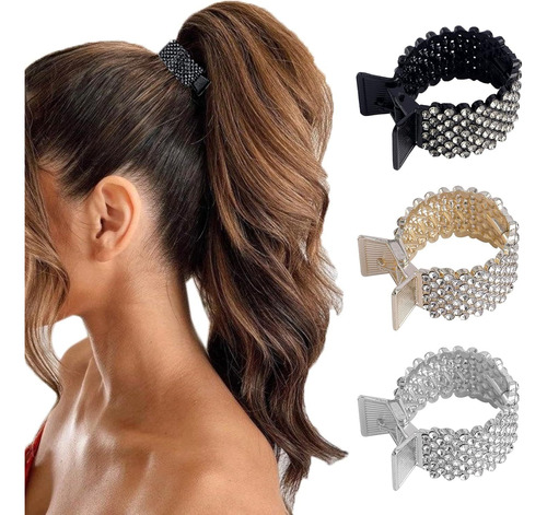 3pcs Mini Pinzas Para El Pelo Con Brillantes Para Mujer