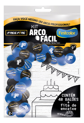 Kit Arco Fácil Balão Bexiga Free Fire 48 Unidades Festcolor