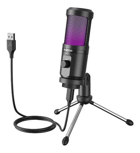 Microfone Condensador De Pc Maono® Com Ganho - Luz Rgb Pm461