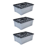 Kit Com 3 Caixas Organizadoras Container Cinzas 20 Litros