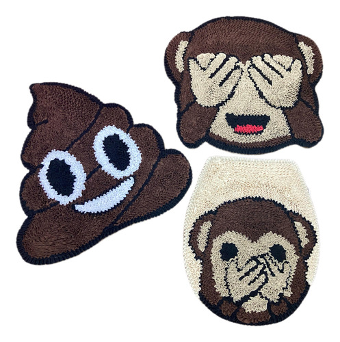 Jogo De Banheiro De Frufru Emoji Desenhos Macaco E Cocô 