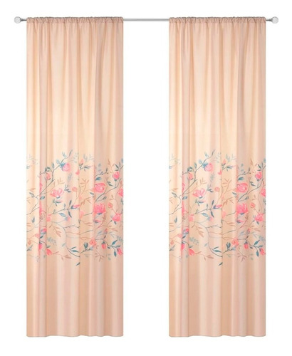 Cortinas Azalea  2 Paneles De 1.30 X 2.20 Beige Floral