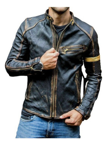 Chaqueta Motera De Cuero Punk Con Cuello Alzado Para Hombre