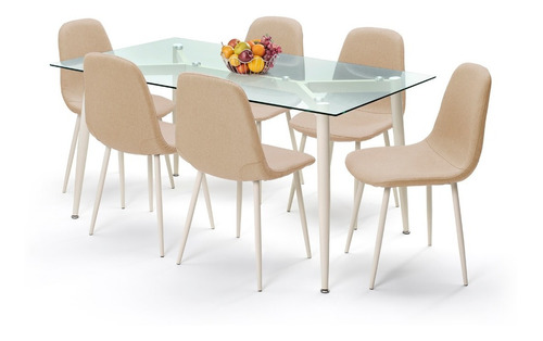 Comedor Vidrio Templado 6 Personas Moderno - Beige