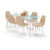 Comedor Vidrio Templado 6 Personas Moderno - Beige