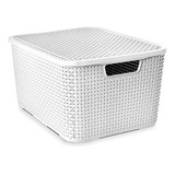 Caixa Cestos Organizador Plástico Branco Rattan 20 Litros 