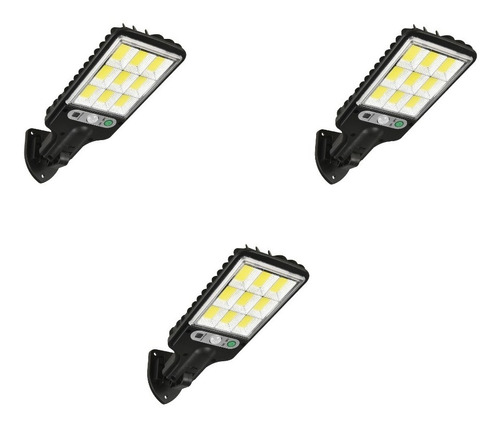 3x Mini Luminária Solar Posterua Pared Refletor 72cob Sensor