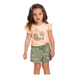 Conjunto Infantil Feminino Verão Laranja Estampa Kyly Milon