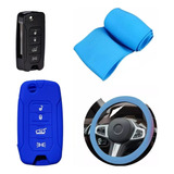 Cubre Volante + Funda Llave Silicona - Jeep 4 Botones Azul