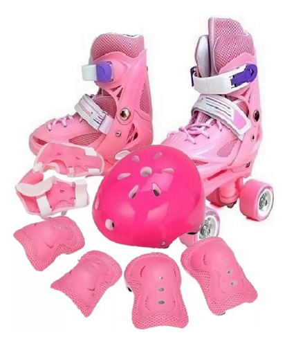 Patines 4 Rueda Ajustable Niños/niñas + Set Proteccion Skate