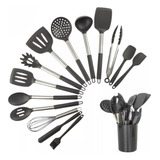 Conjunto 15 Pçs  De Cozinha De Silicone Cabo De Aço Inox