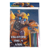 Libro Para Colorear Personalizado + 6 Lapices Transformers 