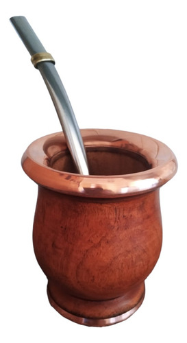 Mate Camionero De Algarrobo Madera Virola Y Base De Cobre