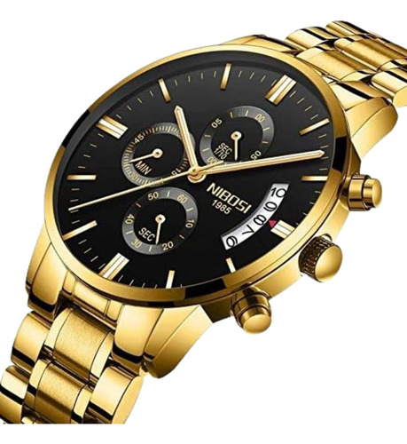 Relógio Nibosi 2309 Masculino Dourado Aço Inox C/ Garantia