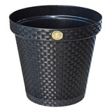 Vaso De Plantas Redondo C/ Prato Rattan 10 Lt Preto Arqplast