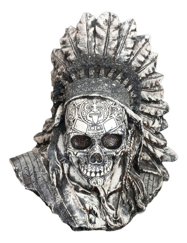 Figura Decorativa Penacho Azteca Cráneo Emplumado 45 Cm 