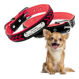Collar De Cuero Para Perro Mascotas Con Placa Personalizable Color Rojo Tejido Tamaño Del Collar Xs / Extra Chico