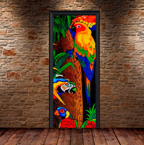 Vinilo Para Puerta Guacamaya Loro Pajaro M5