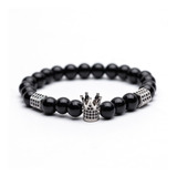 Pulsera Piedra Natural Turmalina Negra Corona Sepador Rodio 